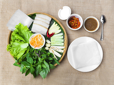 Vietnamese steamed thin rice pancake for pork rolls or banh uot