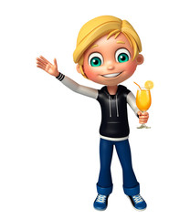 kid boy with Juice glass