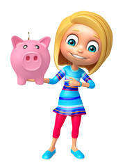 kid girl with piggy bank