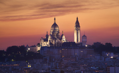 Basilique of Sacre coeur at night, Paris, France