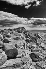 Stanage Edge in Derbyshire. A high contrast monochrome edit.