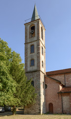Fototapeta na wymiar bell-tower at santa Maria alla Croce abbey, Tiglieto, Italy