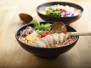 Lifestyle Chilli Chicken Ramen noodles with roasted beef, lemon,