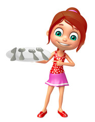 kid girl with Dinner plate