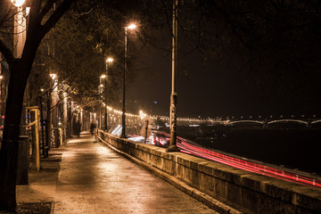 Fototapeta na wymiar Danubio river in Budapest at night with cars lights