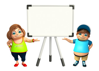 kid girl and kid boy with Display board