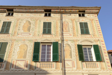 traditional painted facade, Campo Ligure, Italy