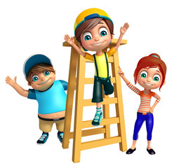 Kid boy and girl with Ladder