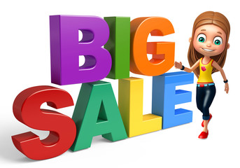 kid girl with Big sale sign