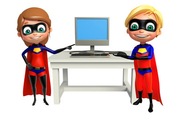 Superboy and Supergirl with Computer