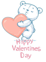 Happy Valentines Day vector, Bear with heart, holiday