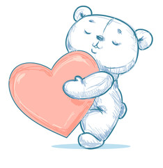 Bear with heart, Valentines Day illustration vector,