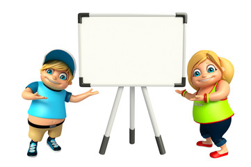 kid girl and kid boy with Display board