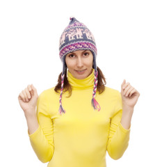 Girl woollen cap isolated white