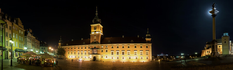Panele Szklane  Stare Miasto w Warszawie w nocy panorama Plac Zamkowy.