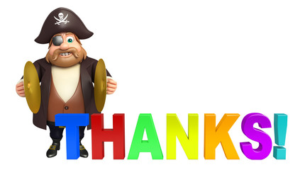 Pirate with Thanks sign & musical instument