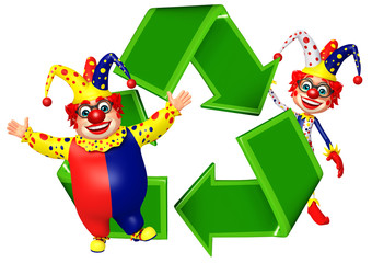 Naklejka premium Clown with recycle sign