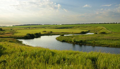 Summer landscape.River Upa in Tula region,Russia.