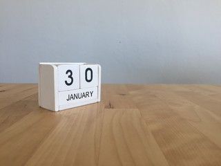 January 30th.January 30 white wooden calendar on wood background