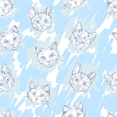 Fototapeta na wymiar cats seamless, kittens cute sketch vector illustration seamless, background with painted cats