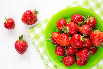 Plate with strawberries-top view.