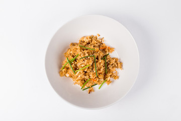 Hot Thai spicy fried rice on white plate background