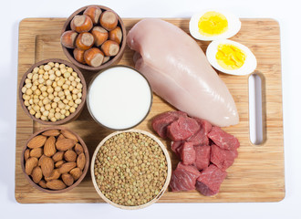 Natural products containing plant and animal proteins.