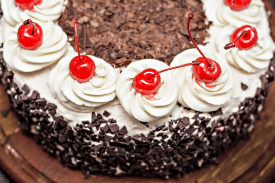 Black Forest cake on a white background