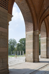 Arch way in ancient palace. Marianne Wilhelmine Oranska Palace in Kamieniec Zabkowicki, Poland.