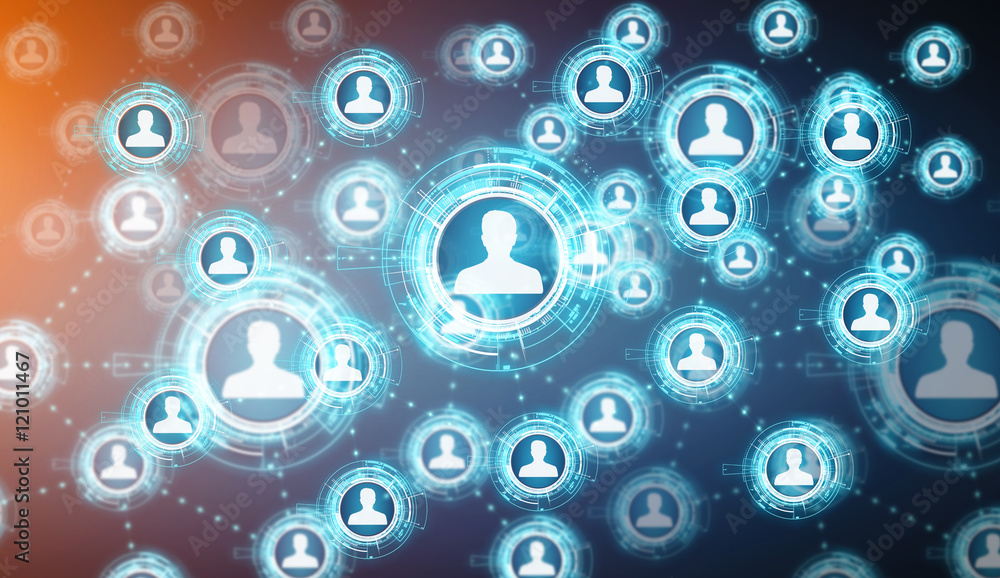 Poster digital blue social network 3d rendering
