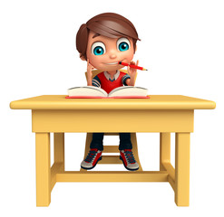 Kid boy with Table chair and book