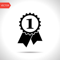 First prize badge with ribbons vector flat icon