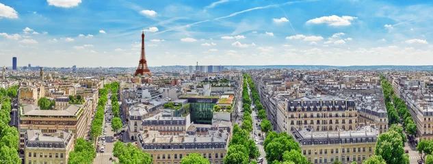Poster de jardin Paris Belle vue panoramique sur Paris depuis le toit de la Triomphe