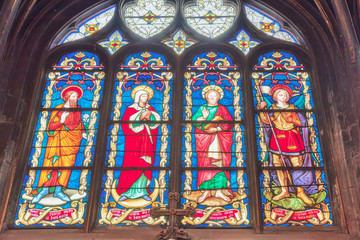 Stained glass inside Saint-Germain l'Auxerrois Church, near Louv
