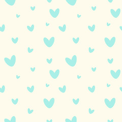 Cute blue heart seamless pattern on a white background