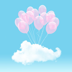 Fototapeta na wymiar Escape conceptual- 3d bunch of balloon holding cloud into the sky background