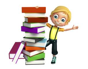 kid boy with book stack