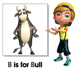 Kid boy pointing Bull