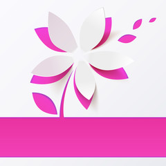 Pink paper flower vector greeting card template