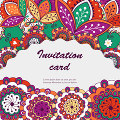 Floral card design, flowers, leaf  doodle elements. Illustration made of flowers and herbs. Vector decorative invitation. Spring elements. Floral doodles.