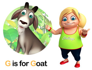 Kid girl pointing Goat