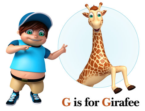 Kid boy pointing Girafee