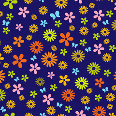 Pattern with spring flowers on blue