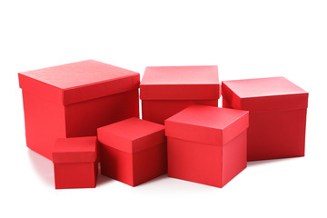 Stacks of red boxes isolated on a white