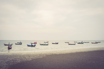 Local fisher boats on a beach at Chantaburi, Thailand.