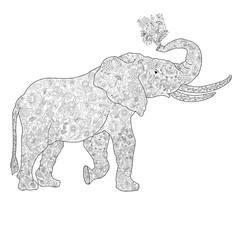 Obraz premium An elephant coloring book for adults vector