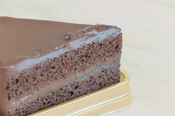 chocolate cake on the table.