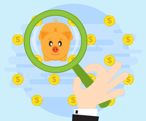 Search for best investment of savings and wealth accumulation. Of the many offers the best choice. Flat style, vector