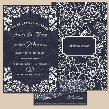 Printable Wedding Invitation Template: invitation,  thank you card, save the date cards. Wedding set.  Marriage event. 