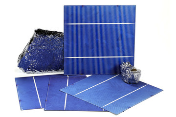 solar cells with polycrystalline silicon isolated on white background